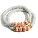 Wholesale set Two Heishi Bead Bracelets Beaded Gold Accents Diameter