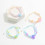 Wholesale layered Bead Pearl Ombre Gummy Bear Sliding Knot Bracelet Adjustable