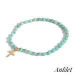 Wholesale stretchy Beaded Anklet Metal Accents Cross Charm Diameter One Fits Mos