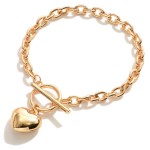 Wholesale gold Chain Link Heart Charm Bracelet Has Toggle Closure