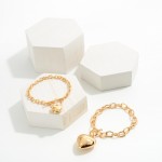 Wholesale gold Chain Link Heart Charm Bracelet Has Toggle Closure