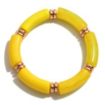 Acrylic Tube Bead Stretch Bracelet Featuring Gold Tone Bead Accents

- Approximately 2.5" Diameter