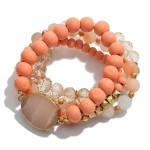 Wholesale set Four Wood Glass Natural Stone Beaded Stretch Bracelets Large Inset