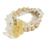 Wholesale set Two Beaded Bracelets Wood Beads Oversized Resin Gold Foil Bear Cha