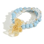 Wholesale set Two Beaded Bracelets Wood Beads Oversized Resin Gold Foil Bear Cha