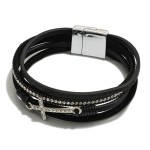 Wholesale multi Strand Magnetic Bracelet Rhinestones Cross Pendant Magnetic Clos