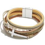 Wholesale multi Strand Magnetic Bracelet Cross Freshwater Pearls Magnetic Closur