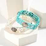 Wholesale metal Coral Stretch Bracelet Silver Seashell Rhinestone Accents Diamet