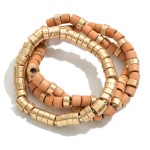 Wholesale stretch Bracelet Gold Brown Colored Wood Beads Diameter