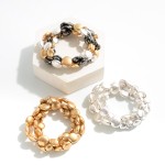 Wholesale stackable Bracelet Set Flat Oval Multi Beads Stretchable Diameter