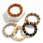 Wholesale chunky Wood Beaded Stretch Bracelet Gold Accents Diameter