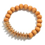 Wholesale brown Wooden Stretch Bracelet Gold Metal Bead Accents Diameter