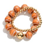 Wholesale set Two Beaded Stretch Bracelets Wood Football Gold Beads D