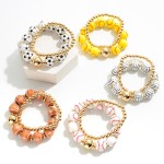 Wholesale set Two Beaded Stretch Bracelets Wood Football Gold Beads D