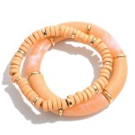 Wholesale set Two Beaded Bracelets Wood Acrylic Tube Beads Metal Disk Accents Di