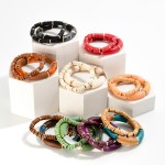 Wholesale set Two Beaded Bracelets Wood Acrylic Tube Beads Metal Disk Accents Di