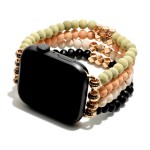 Wholesale wood Beaded Smart Watch Band Gold Accents Fits mm Watch Band L