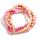 Wholesale set Wood Beaded Bracelets Gold Accent Beads Diameter
