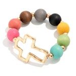 Wholesale hammered Cross Stretch Wood Beaded Bracelet Diameter Cross L