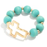 Wholesale hammered Cross Stretch Wood Beaded Bracelet Diameter Cross L