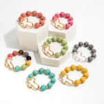 Wholesale hammered Cross Stretch Wood Beaded Bracelet Diameter Cross L