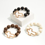 Wholesale hammered Cross Stretch Wood Beaded Bracelet Diameter Cross L