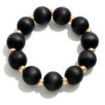 Wholesale chunky Wood Bead Stretch Bracelet Gold Beaded Accents Diameter