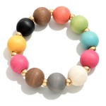 Wholesale chunky Wood Bead Stretch Bracelet Gold Beaded Accents Diameter