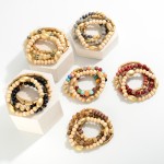 Wholesale set Beaded Stretch Bracelet Tube Wood Gold Accents Diameter