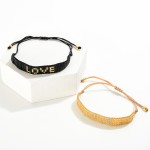 Adjustable "Love" Seed Bead Woven Cord Bracelet.

- Approximately 2 - 4" Diameter