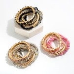 Wholesale set Eight Beaded Stretch Bracelets Glass Gold Beads Rhinestone Accents