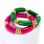 Tube Bead Bracelet Featuring Gold Tone Accent Beads

- Approximately 2.5" Diameter 
