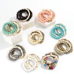 Set of 5 Beaded Stretch Bracelets Featuring Wood, Gold and Natural Stone Beaded Accents

- Approximately 2.5" Diameter 