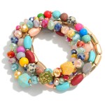 Wholesale set Beaded Stretch Bracelet Stone Wood Animal Print Beaded Accents Dia