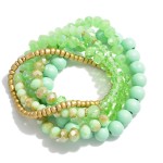 Wholesale set Five Wood Glass Beaded Stretch Bracelets Gold Accents Diameter