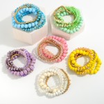 Wholesale set Five Wood Glass Beaded Stretch Bracelets Gold Accents Diameter