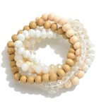 Wholesale set Five Wood Glass Beaded Stretch Bracelets Diameter