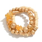 Wholesale set Three Beaded Stretch Bracelet Stone Gold Disco Ornate Beads Diamet