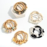 Set of Three Beaded Stretch Bracelet Featuring Stone, Gold Disco and Ornate Beads 

- Approximately 2.5" Diameter 