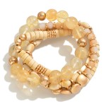 Set of Four Beaded Stretch Bracelet Featuring Stone, Wood and Cluster Beads 

- Approximately 2.5" Diameter 