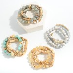 Wholesale set Four Beaded Stretch Bracelet Stone Wood Cluster Beads Diameter