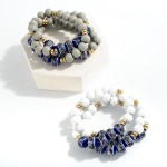 Wholesale set Wood Beaded Stretch Bracelet Gold Flake Bead Accents Diameter
