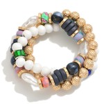 Wholesale set Beaded Stretch Bracelets Dimpleted Wood Rhinestone Accents Diamete