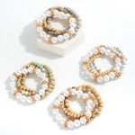 Wholesale set Four Beaded Stretch Bracelets Pearl Stone Wood Curvy Disc Beads Di