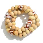 Set of Three Beaded Stretch Bracelet Featuring Wood, Disc, and Painted Honeycomb Beads 

- Approximately 2.5" Diameter 