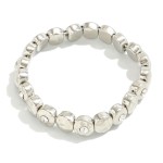Wholesale hammered Metal Beaded Stretch Bracelet Rhinestone Accents Diameter