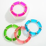 Wholesale translucent Acrylic Tube Bead Stretch Bracelet Gold Disk Accents Diame