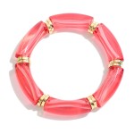 Translucent Acrylic Tube Bead Stretch Bracelet With Gold Tone Disk Accents

- Approximately 2.5" Diameter 