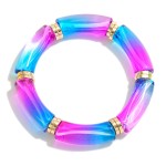 Wholesale translucent Iridescent Tube Bead Stretch Bracelet Gold Accents Diamete