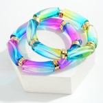Wholesale translucent Iridescent Tube Bead Stretch Bracelet Gold Accents Diamete